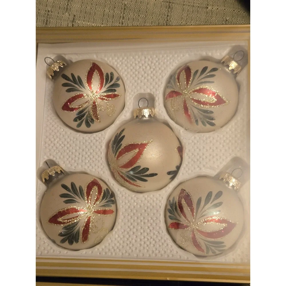 12 Vintage Kurt Adler Christmas Ornaments Glass Ball West Germany Red Bows Gold
